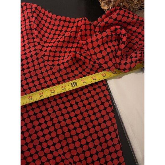 Bongo Plus 3X Red Black Dots Back Bow Sheer Blouse Office Travel Artsy Top - Picture 6 of 10
